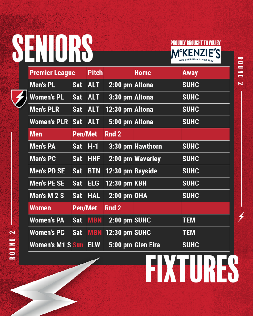 2023 Fixtures Southern United Hockey Club